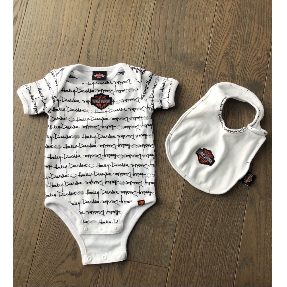 Harley Davidson Onesie, Bib & Hat